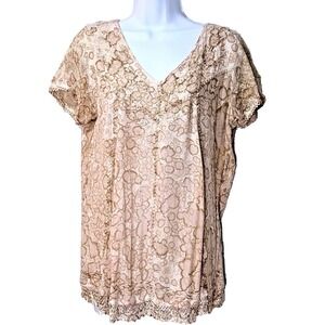 Vtg Boho‎ Women Top XL Crochet Trim India Embroidered Sequins Artsy Lagenlook